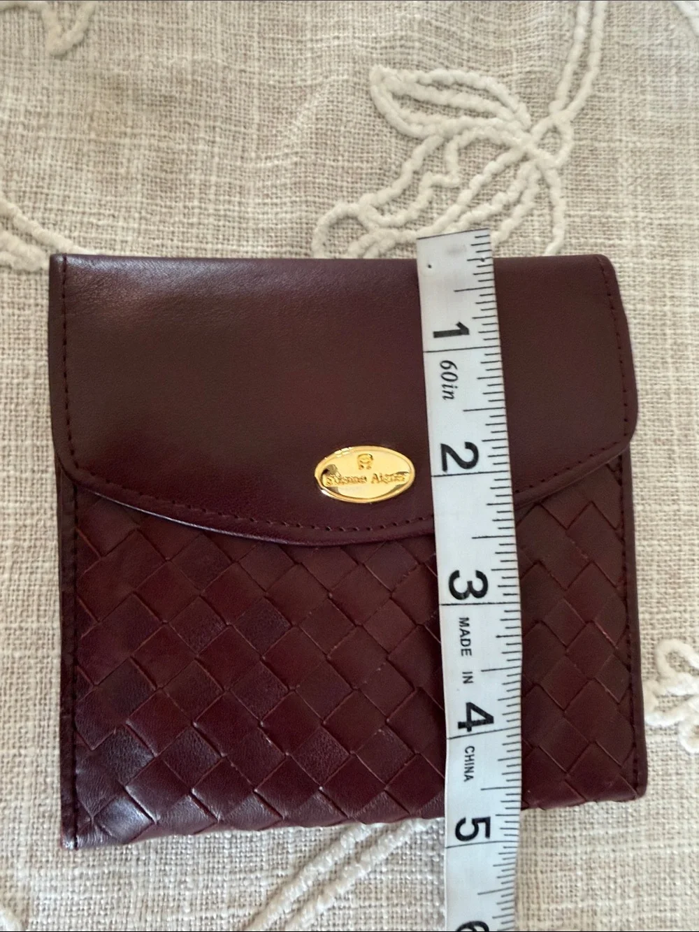 Etienna Aigner Vintage Brown/Burgundy Woven Soft Leather Bifold Wallet